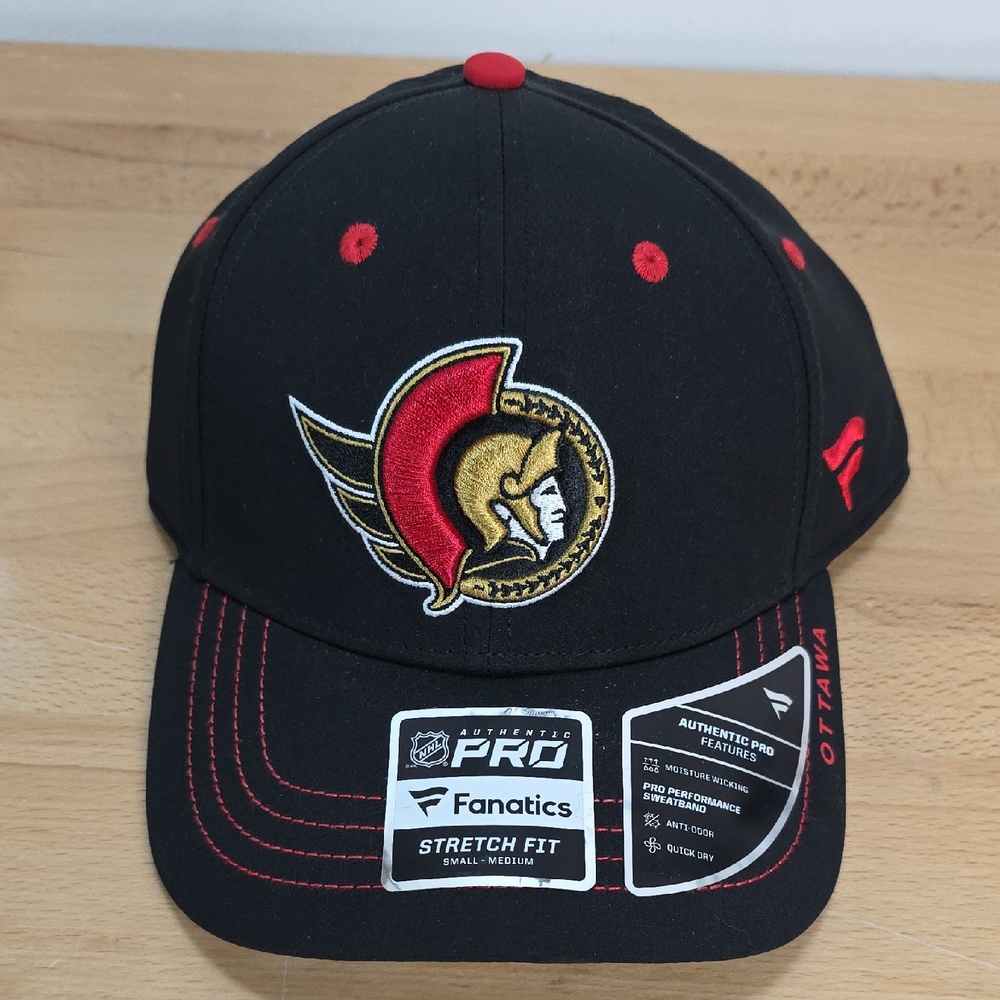 Fanatics Black and Red Ottawa Senators Stretch Fit Cap Youth New
